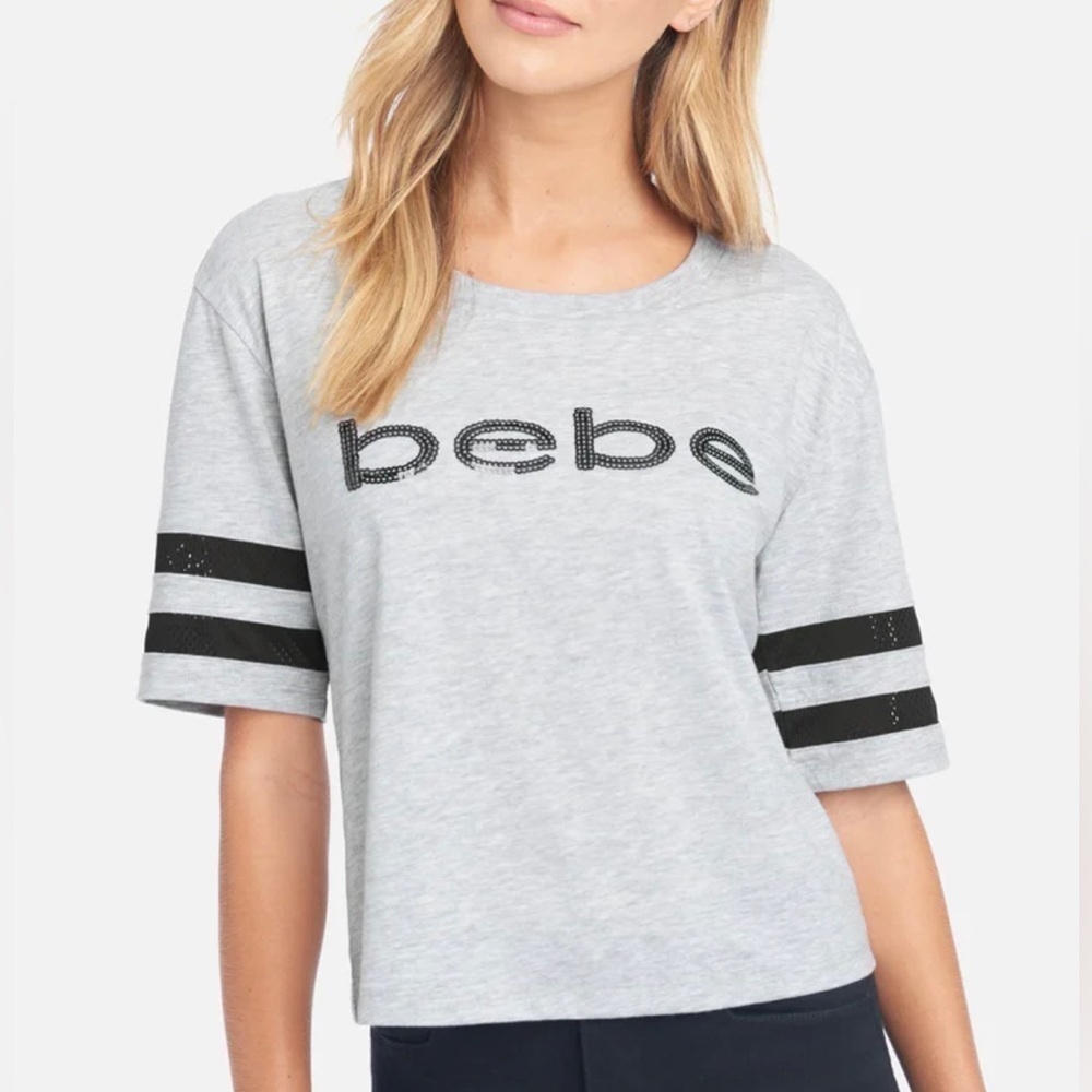 BEBE Sport 2X Boxy Gray Logo Print Lounge Casual Shirt Lounge Comfy